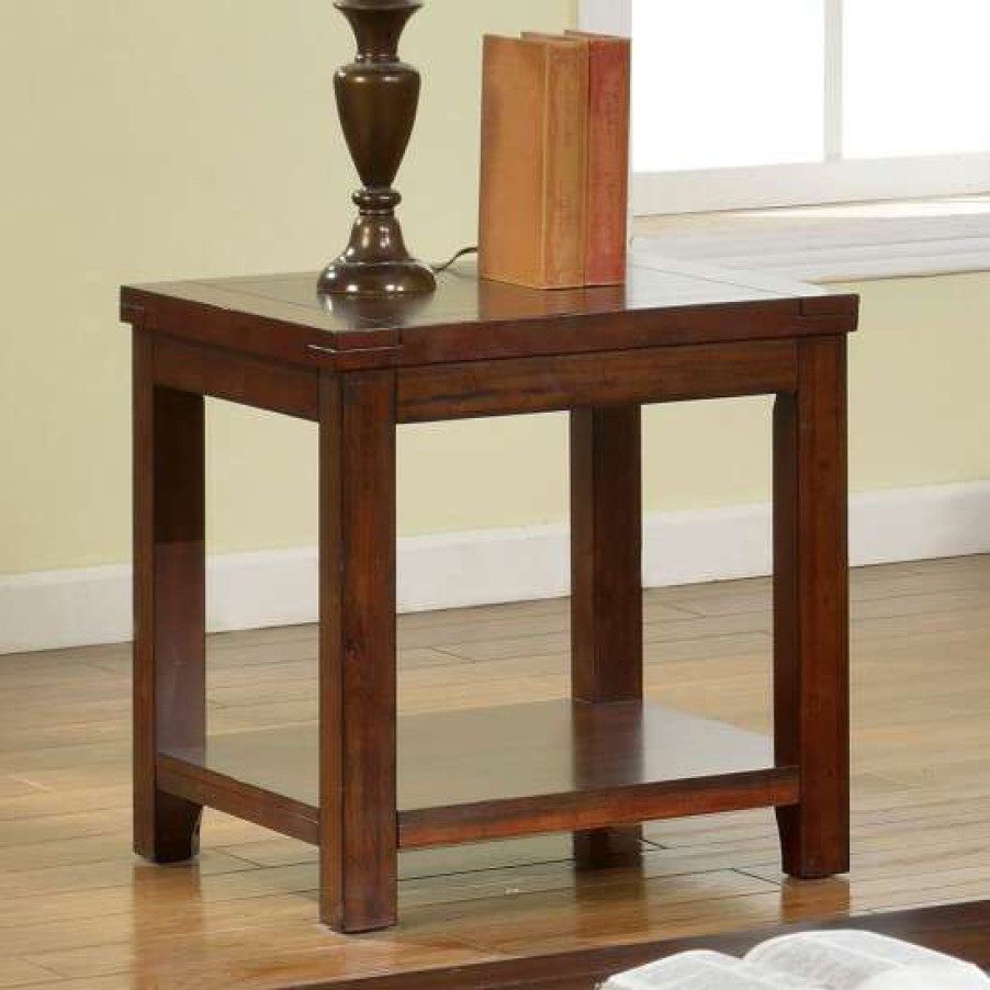 Furniture * | Discount Simple Relax Wooden End Table In Dark Cherry Finish