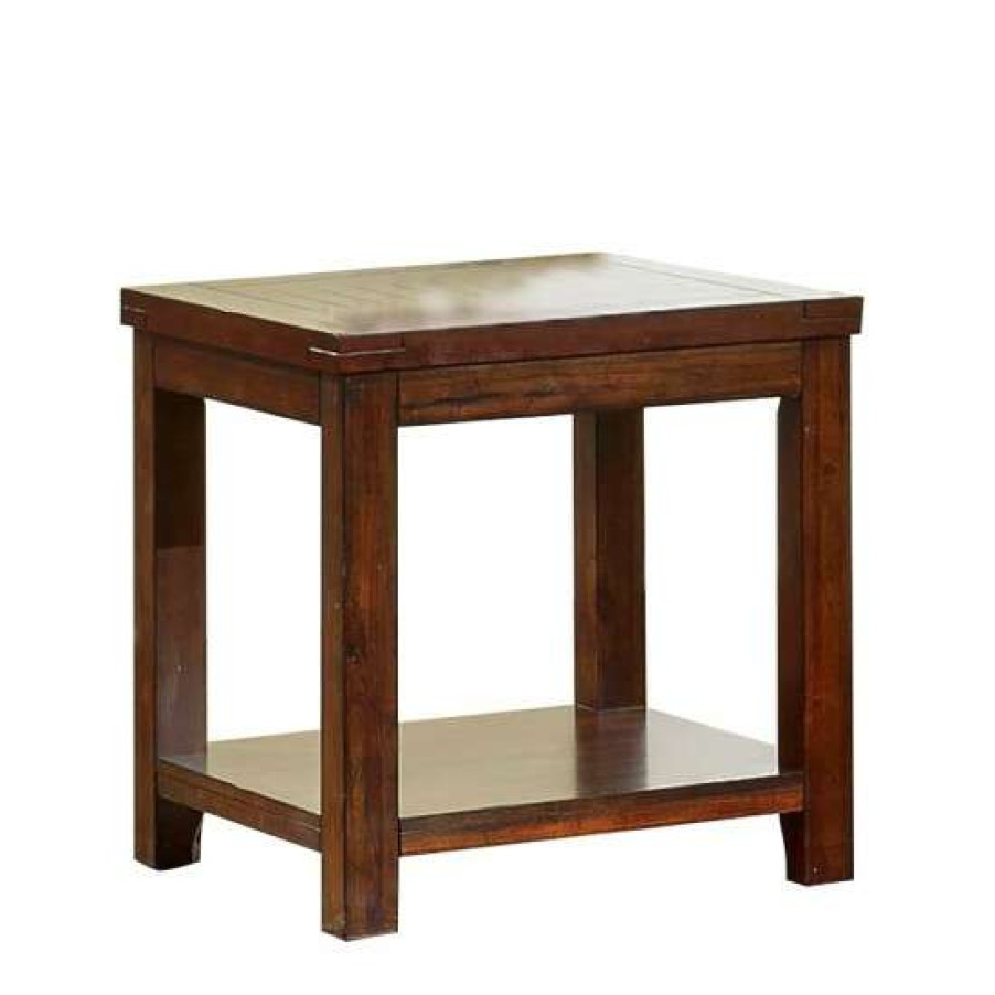 Furniture * | Discount Simple Relax Wooden End Table In Dark Cherry Finish