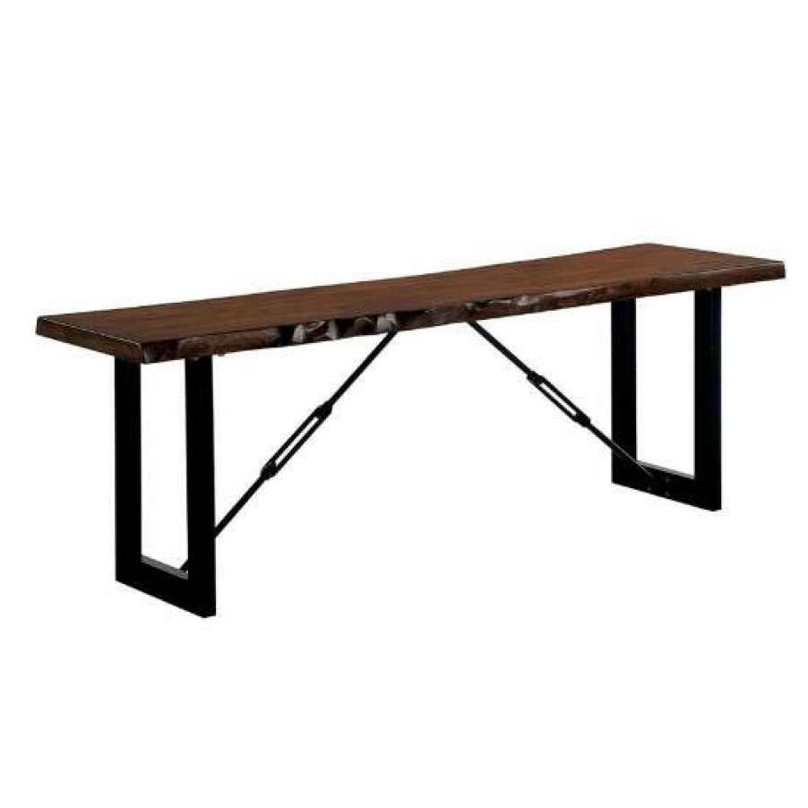 Furniture * | Cheap Simple Relax Metal Bench In Walnut Finish