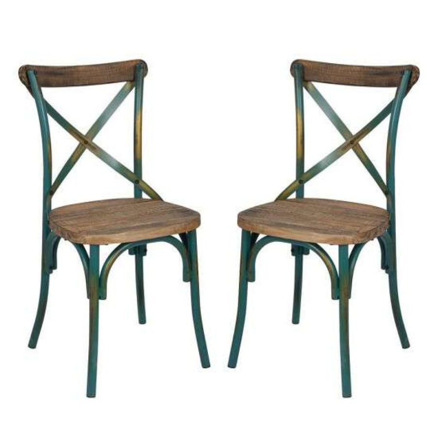 Furniture * | Top 10 Simple Relax Set Of 2 Wood Side Chair In Antique Turquoise And Antique Oak