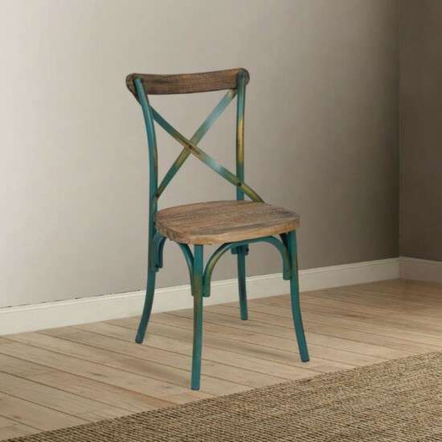 Furniture * | Top 10 Simple Relax Set Of 2 Wood Side Chair In Antique Turquoise And Antique Oak