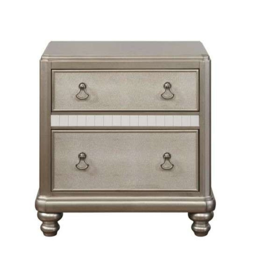 Furniture * | Best Reviews Of Simple Relax Wood Nightstand With 2 Drawers In Metallic Platinum