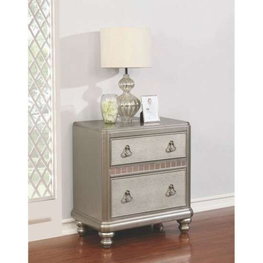 Furniture * | Best Reviews Of Simple Relax Wood Nightstand With 2 Drawers In Metallic Platinum