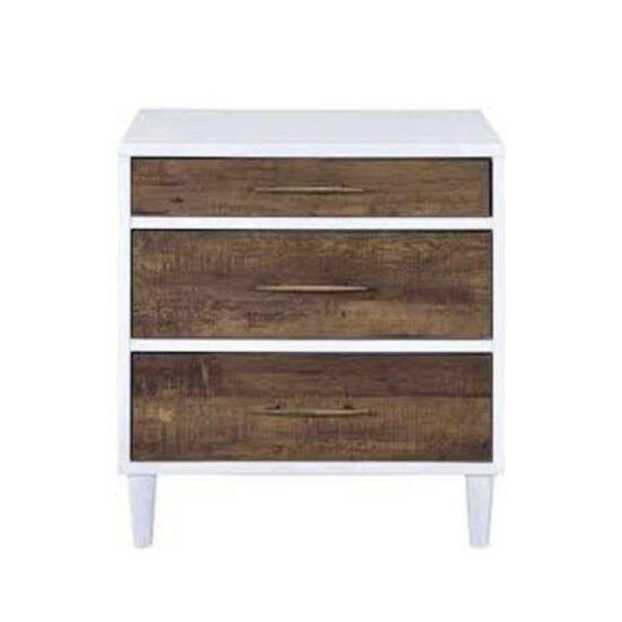 Furniture * | Flash Sale Simple Relax Rectangular Nightstand With 3 Drawers In White