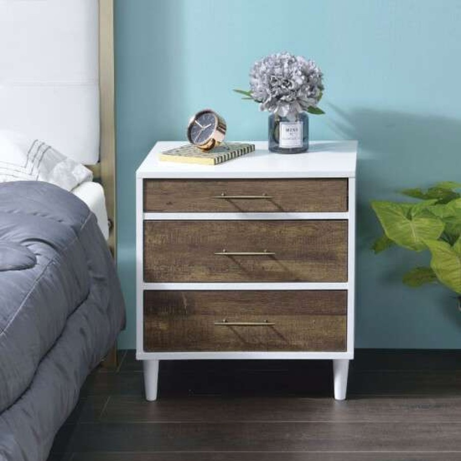 Furniture * | Flash Sale Simple Relax Rectangular Nightstand With 3 Drawers In White