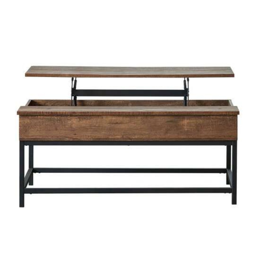 Furniture * | Hot Sale Simple Relax Lift Top Coffee Table With Hidden Storage In Brown Oak And Sandy Black