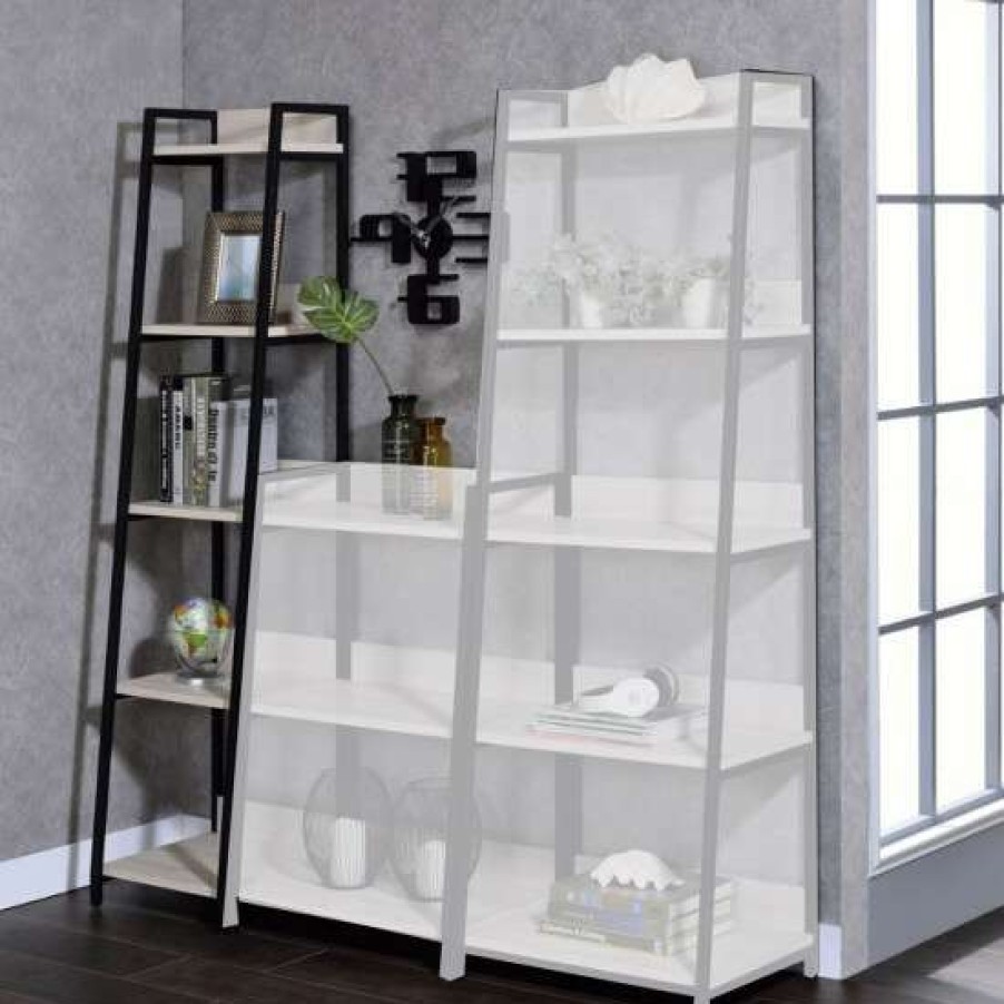 Furniture * | Top 10 Simple Relax 5-Tier Wooden Bookshelf In Natural And Black Finish