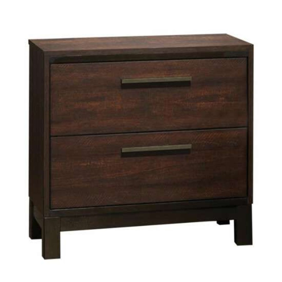 Furniture * | Hot Sale Simple Relax Wood Nightstand With 2 Drawers In Rustic Tobacco