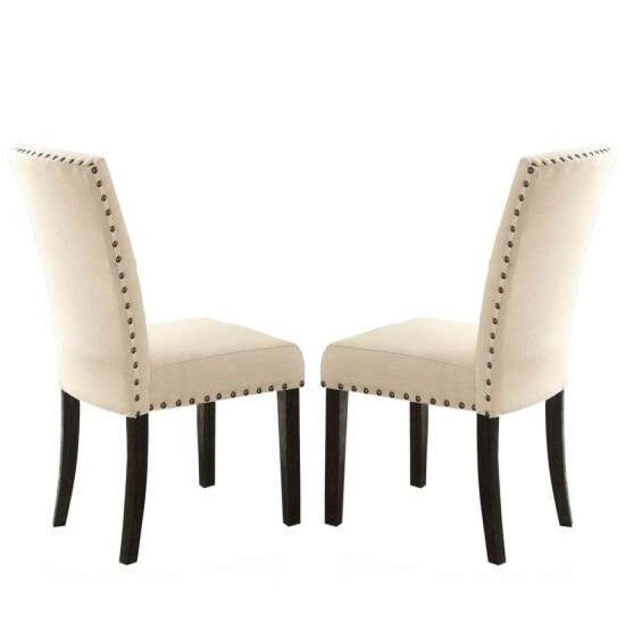 Furniture * | Deals Simple Relax Set Of 2 Beige Linen Side Chair In Salvage Dark Oak Finish