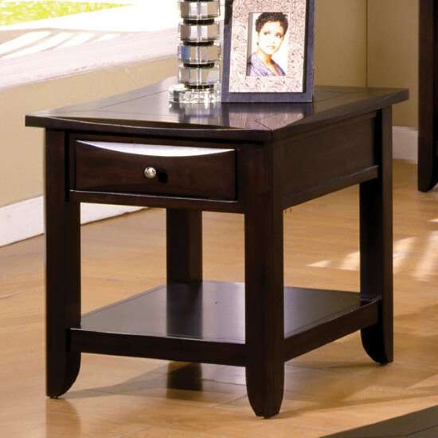 Furniture * | Coupon Simple Relax Wooden End Table With Open Bottom Shelf In Espresso