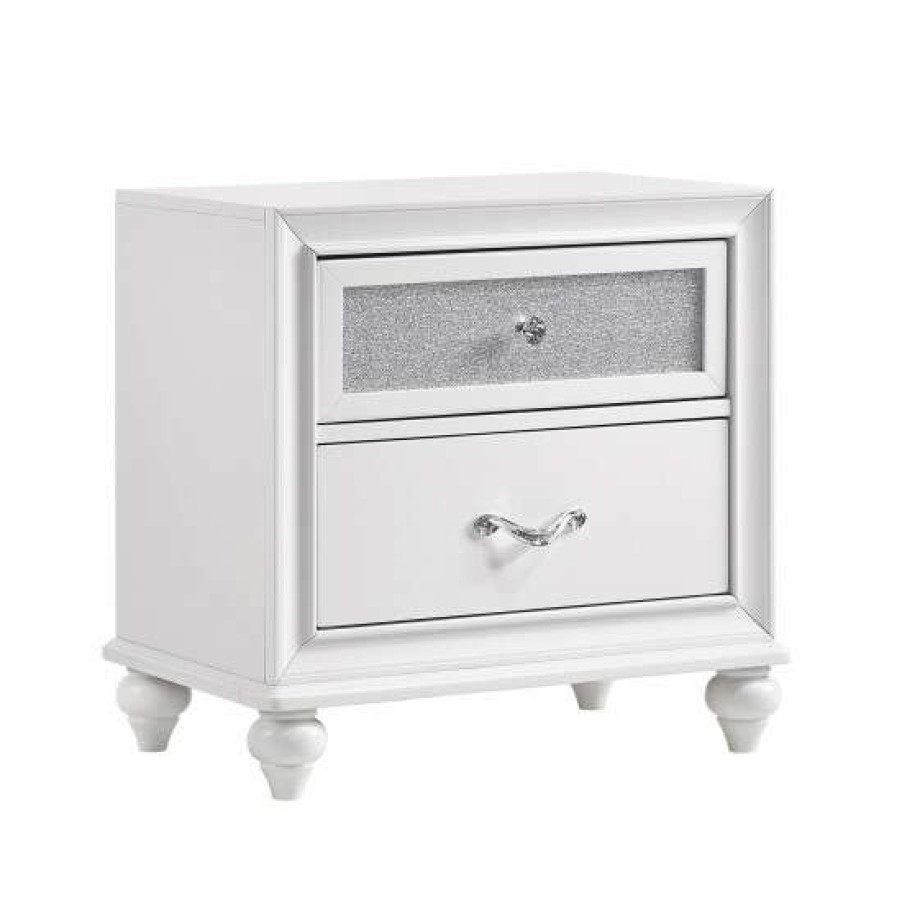 Furniture * | Brand New Simple Relax 2 Drawers Nightstand With Acrylic Crystal Accent, Grey And White