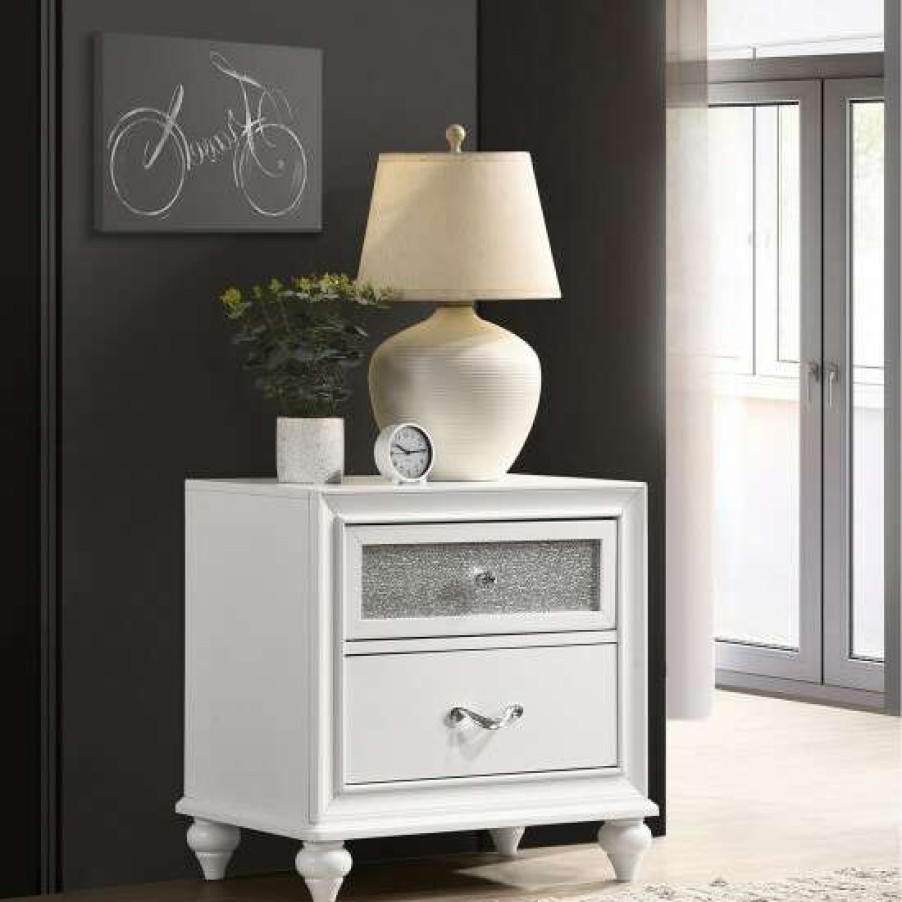 Furniture * | Brand New Simple Relax 2 Drawers Nightstand With Acrylic Crystal Accent, Grey And White