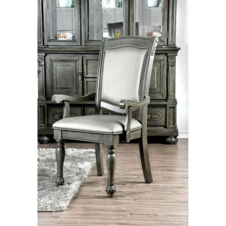 Furniture * | Best Sale Simple Relax Set Of 2 Leatherette Arm Chair In Gray And Silver