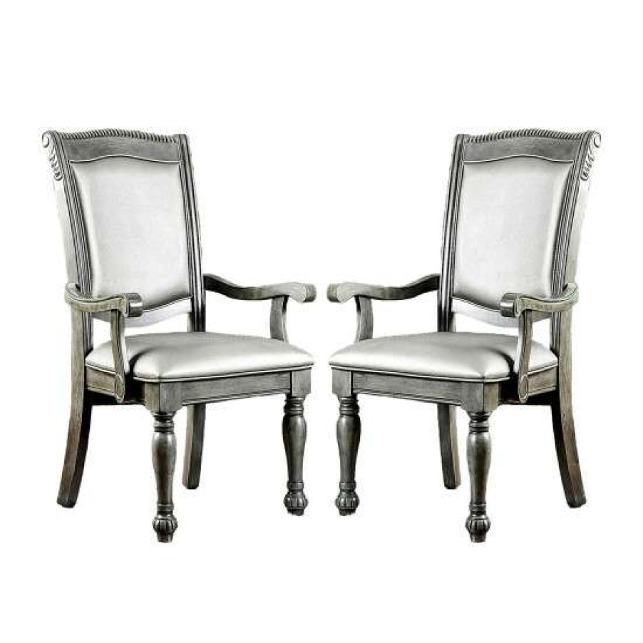 Furniture * | Best Sale Simple Relax Set Of 2 Leatherette Arm Chair In Gray And Silver