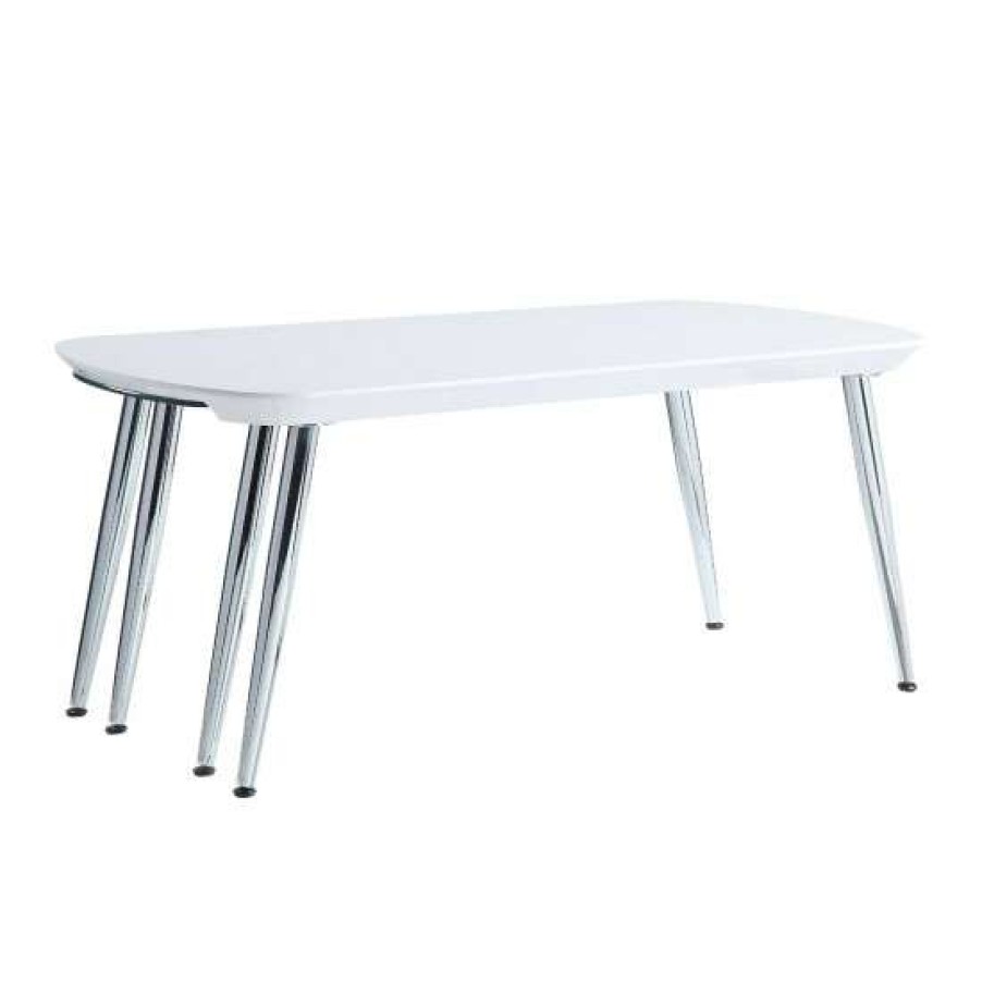 Furniture * | Promo Simple Relax Pull Out Table Top Coffee Table With Metal Legs In White And Chrome