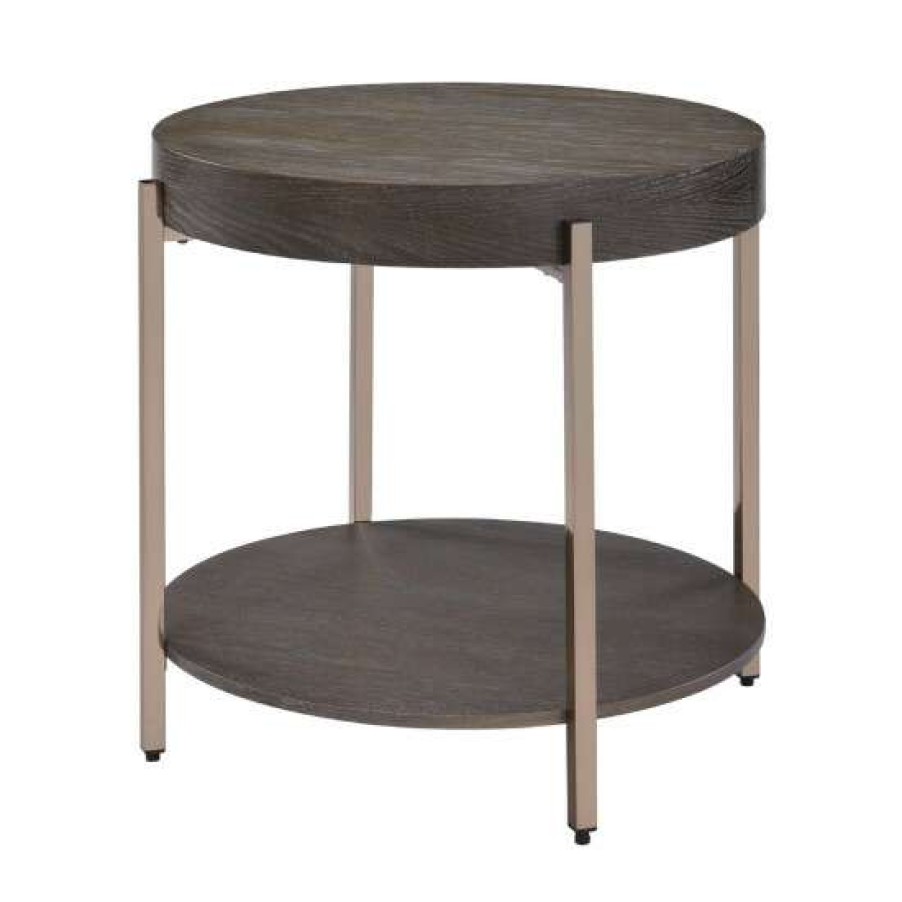 Furniture * | Best Reviews Of Simple Relax Metal Frame End Table In Dark Oak And Champagne Finish