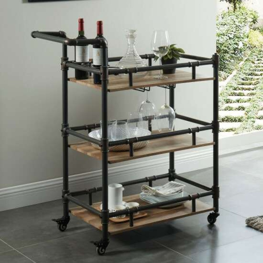 Furniture * | Best Sale Simple Relax Industrial Style Serving Cart In Antique Black