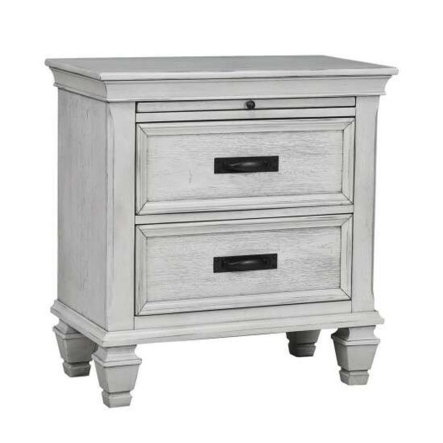 Furniture * | Coupon Simple Relax 2 Drawers Wooden Nightstand, Antique White