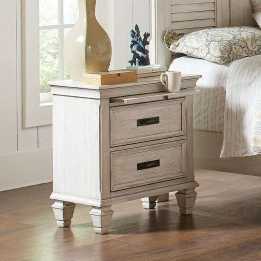 Furniture * | Coupon Simple Relax 2 Drawers Wooden Nightstand, Antique White