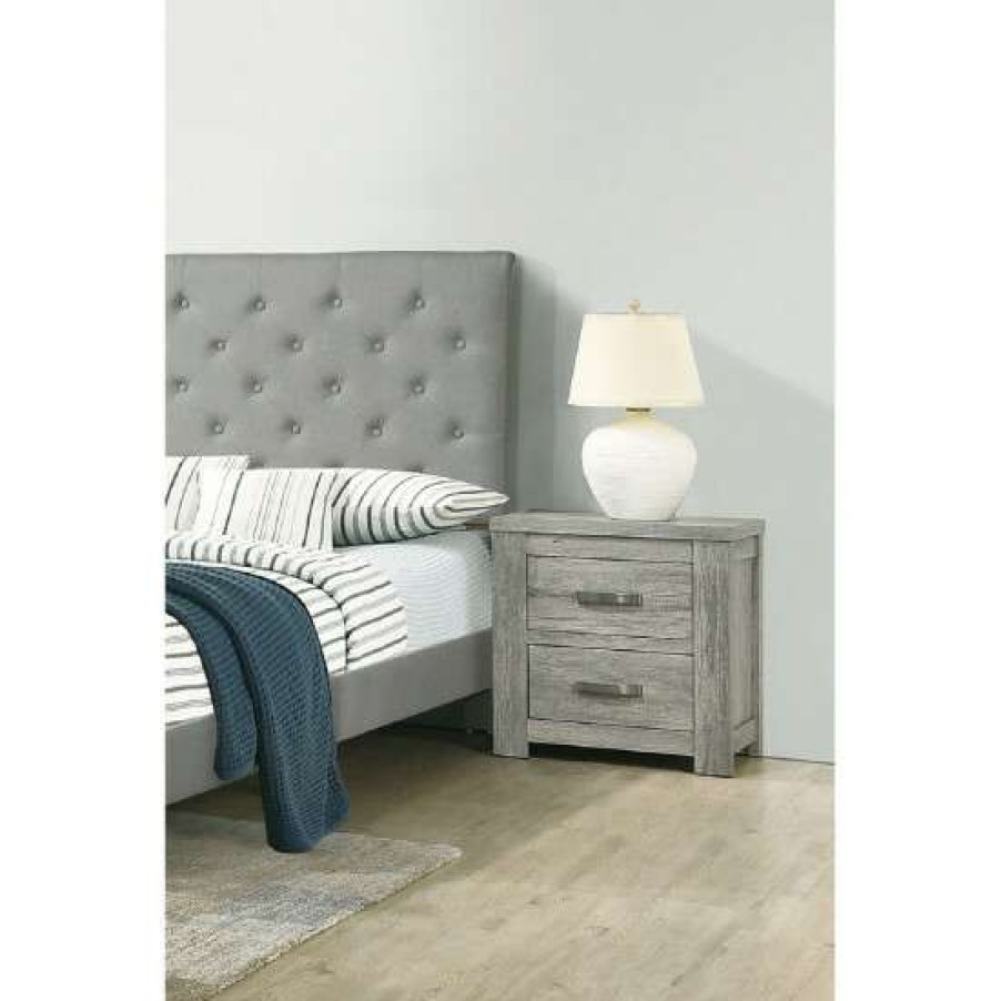 Furniture * | Deals Simple Relax 2 Drawers Bedroom Nightstand In Grey