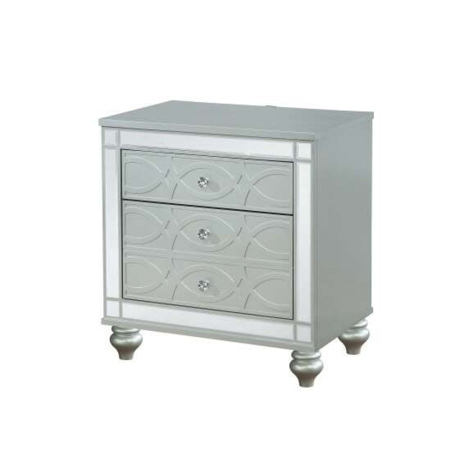 Furniture * | Best Pirce Simple Relax Glam 3 Drawers Nightstand With Dual Usb Port, Silver