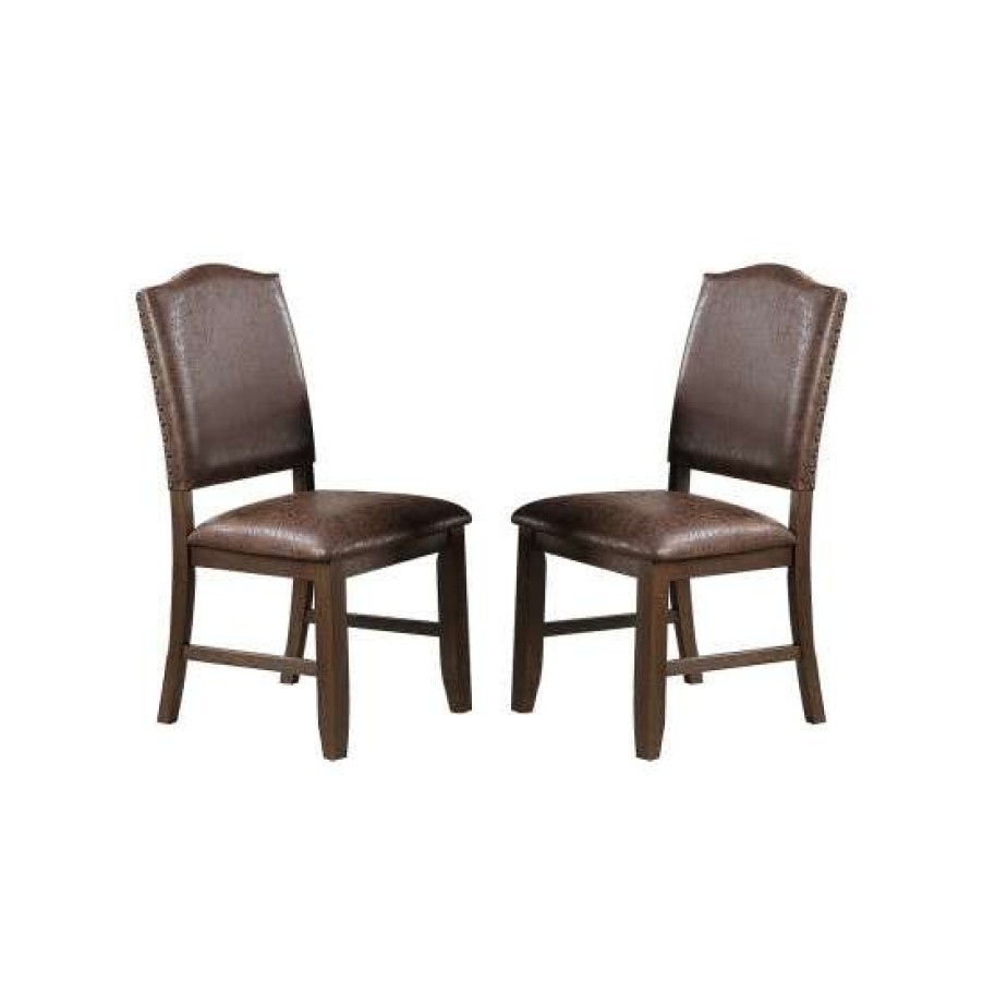 Furniture * | Wholesale Simple Relax Dark Brown Faux Leather Upholstery Dining Chair, Set Of 2