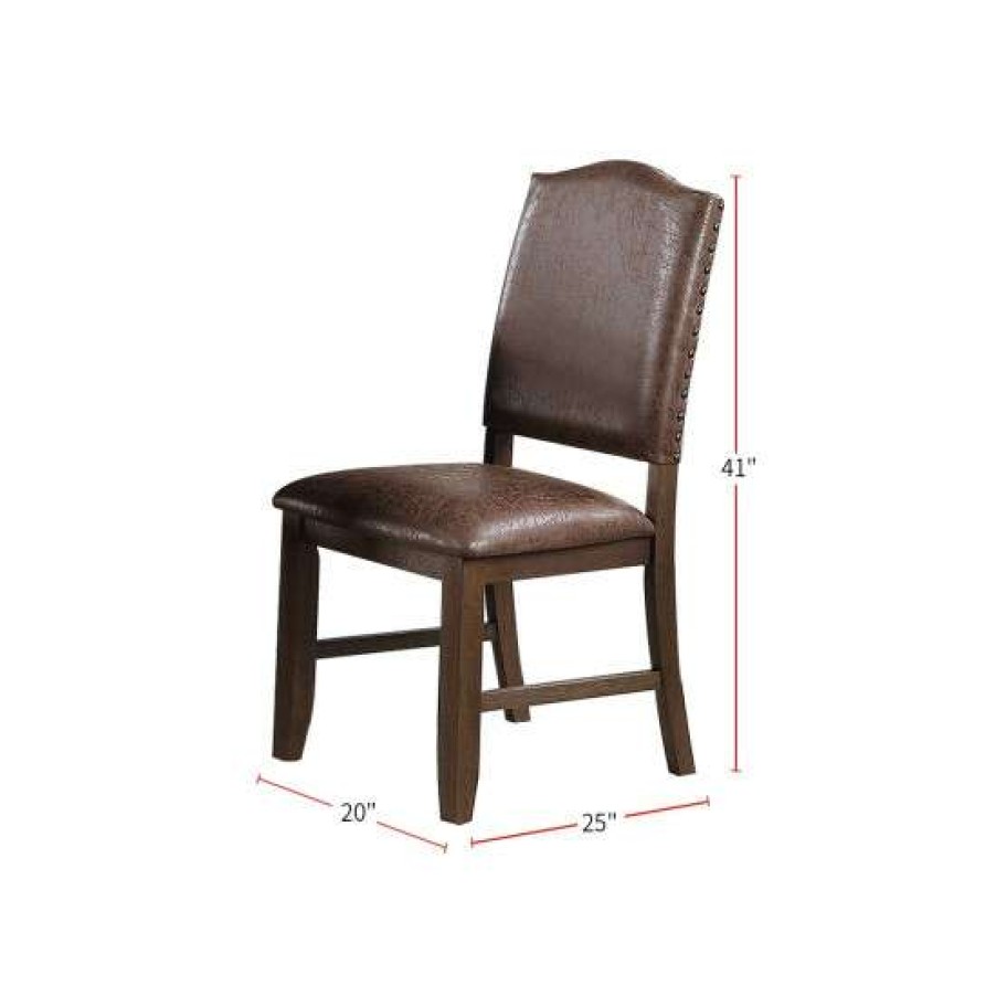 Furniture * | Wholesale Simple Relax Dark Brown Faux Leather Upholstery Dining Chair, Set Of 2