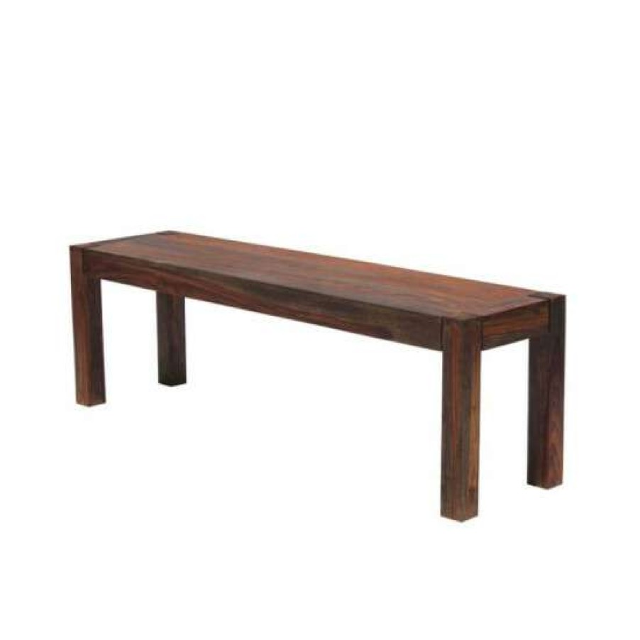 Furniture * | New Simple Relax Wood Dining Bench With Block Legs In Warm Chestnut