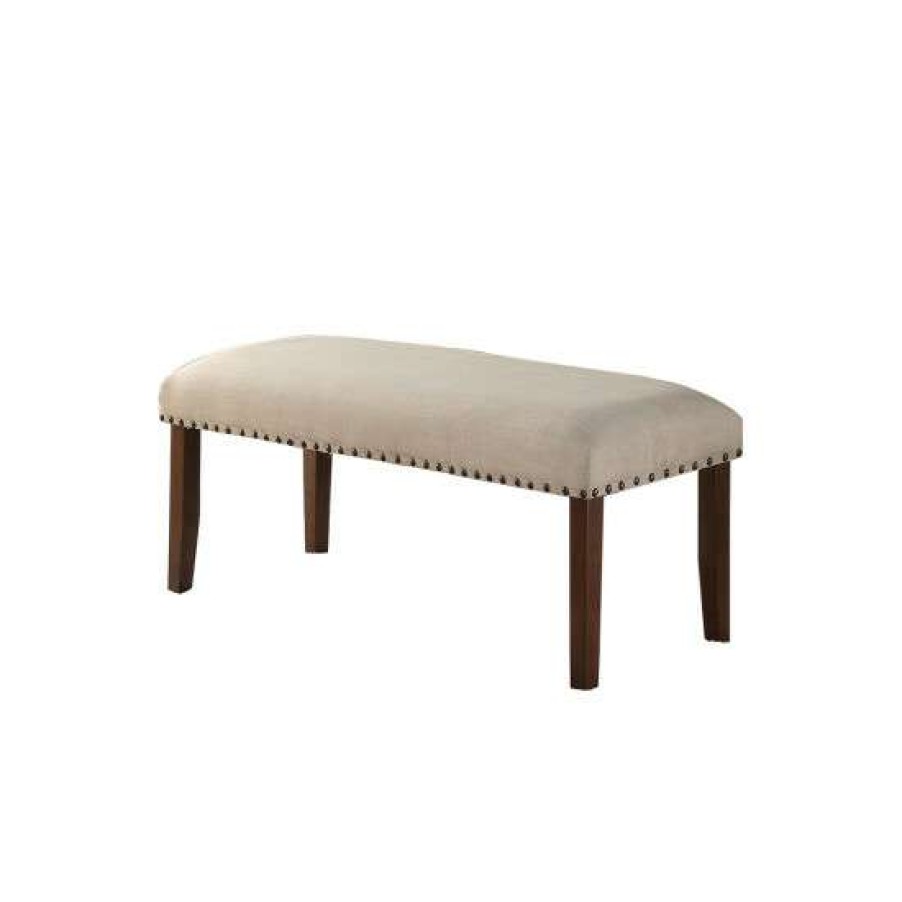 Furniture * | New Simple Relax Upholstered Cream Cushion Dining Bench, Cherry Brown