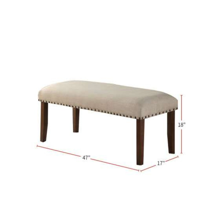 Furniture * | New Simple Relax Upholstered Cream Cushion Dining Bench, Cherry Brown