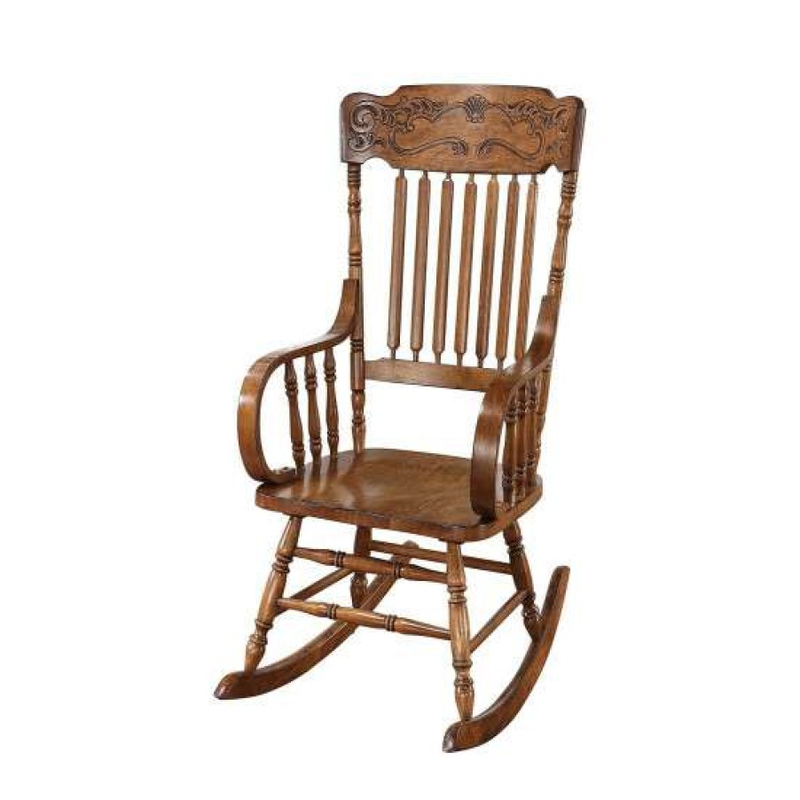 Furniture * | New Simple Relax Rocking Chair With Ornamental Headrest In Warm Brown