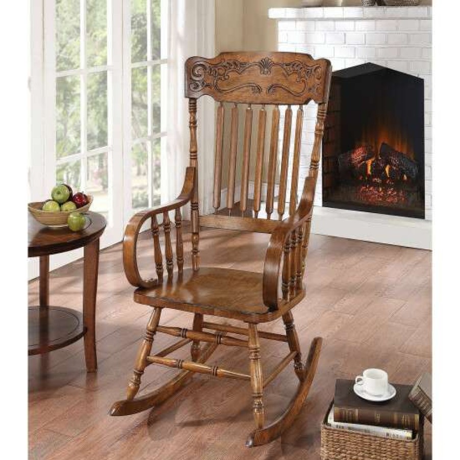 Furniture * | New Simple Relax Rocking Chair With Ornamental Headrest In Warm Brown