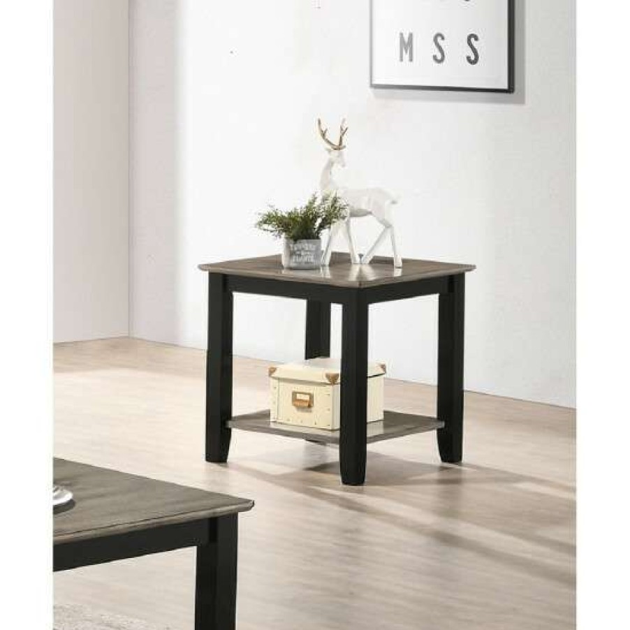 Furniture * | Brand New Simple Relax End Table With Open Shelf In Dark Brown And Grey