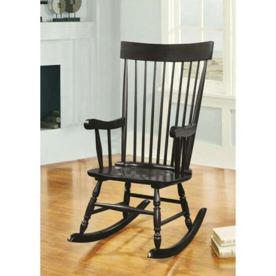 Furniture * | Brand New Simple Relax Wooden Rocking Chair In Black Finish