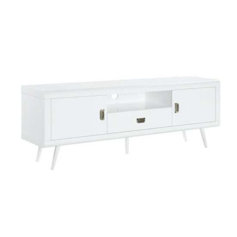 Furniture * | Deals Simple Relax 63 One Drawer Tv Stand In White High Gloss Finish