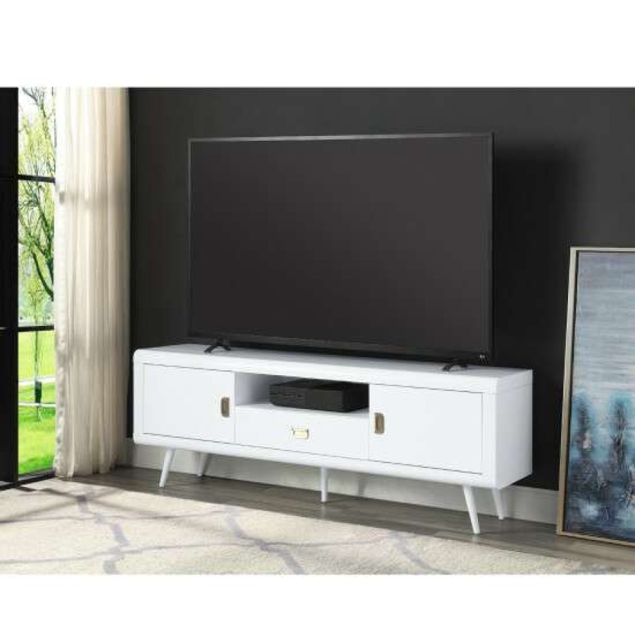 Furniture * | Deals Simple Relax 63 One Drawer Tv Stand In White High Gloss Finish