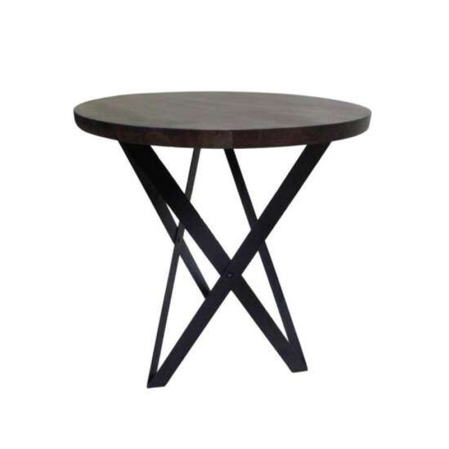 Furniture * | Coupon Simple Relax Round Wood End Table With Metal Base In Black And Smoke Grey