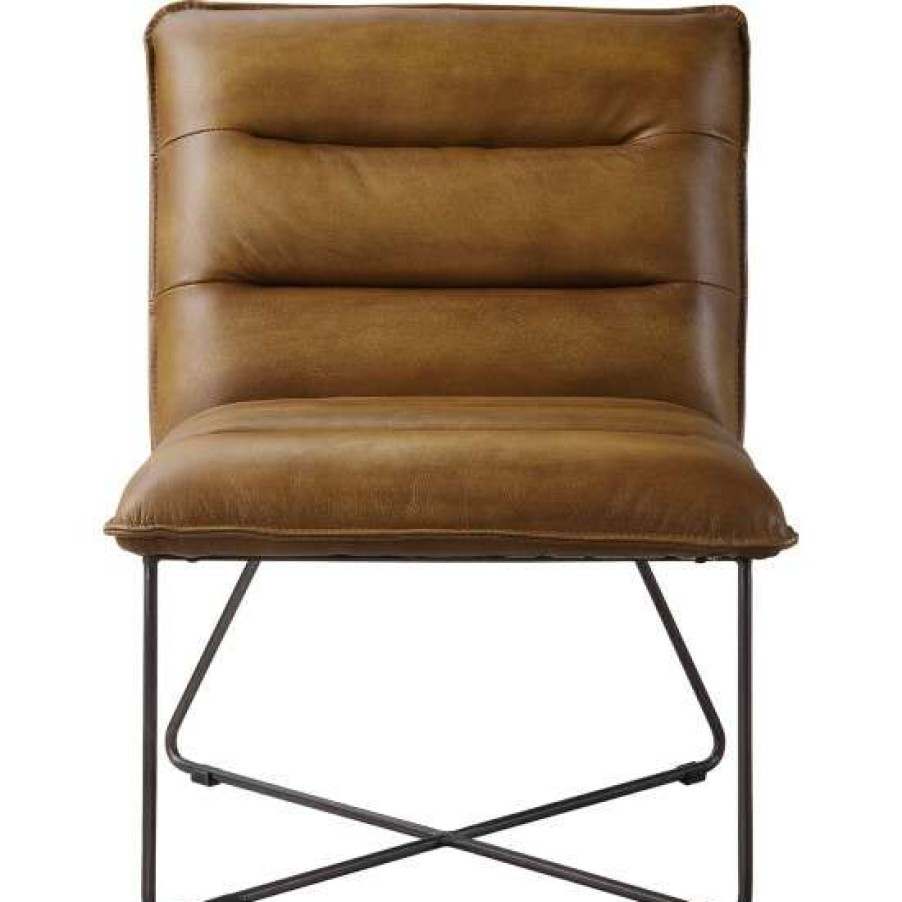 Furniture * | Cheap Simple Relax Top Grain Leather Accent Chair In Saddle Brown And Black