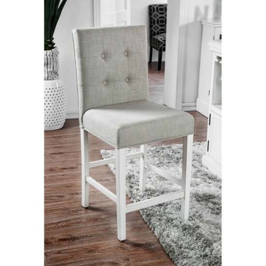 Furniture * | Best Pirce Simple Relax Set Of 2 Fabric Counter Height Chair In Antique White And Light Gray