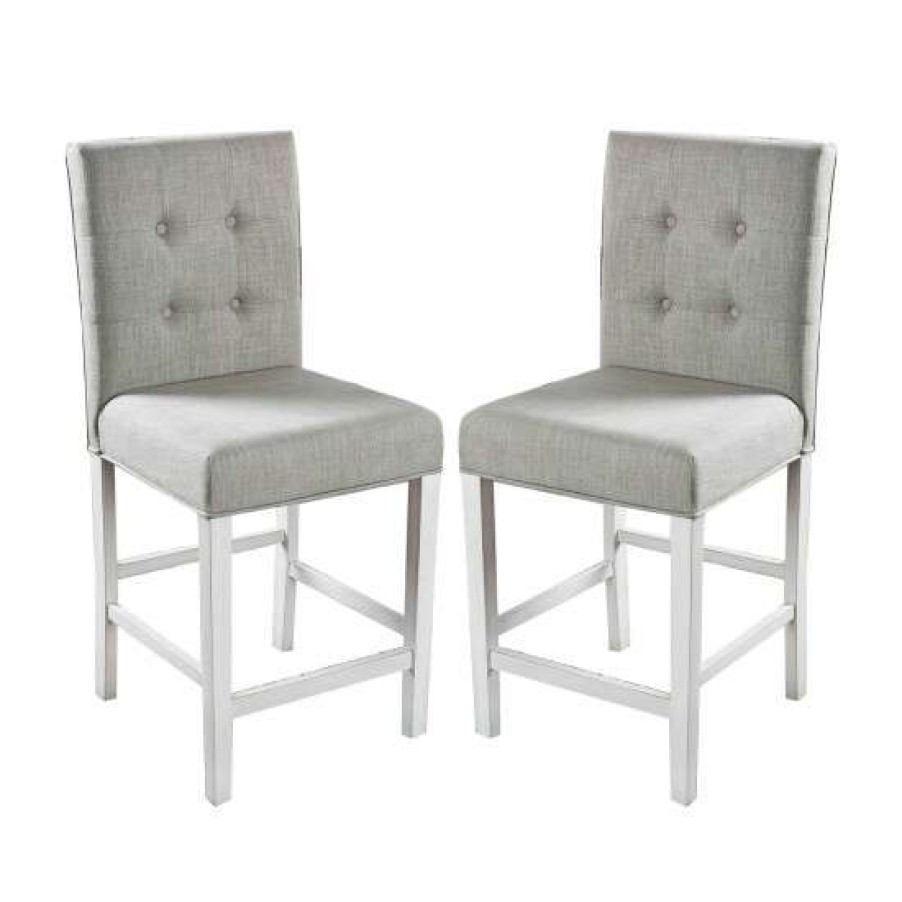 Furniture * | Best Pirce Simple Relax Set Of 2 Fabric Counter Height Chair In Antique White And Light Gray