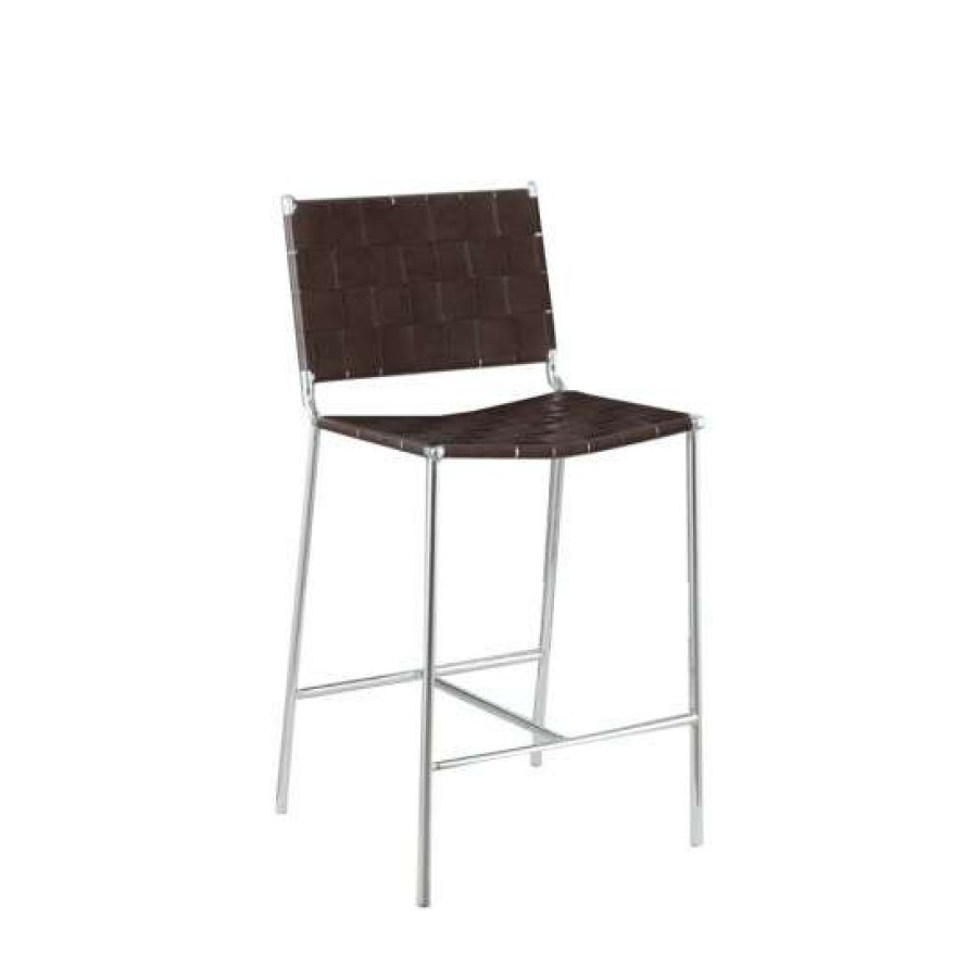 Furniture * | Buy Simple Relax Metal Base Counter Height Stool With Plastic Seat And Back In Brown And Chrome