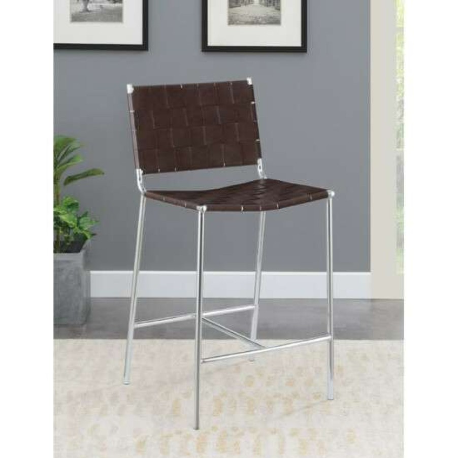 Furniture * | Buy Simple Relax Metal Base Counter Height Stool With Plastic Seat And Back In Brown And Chrome