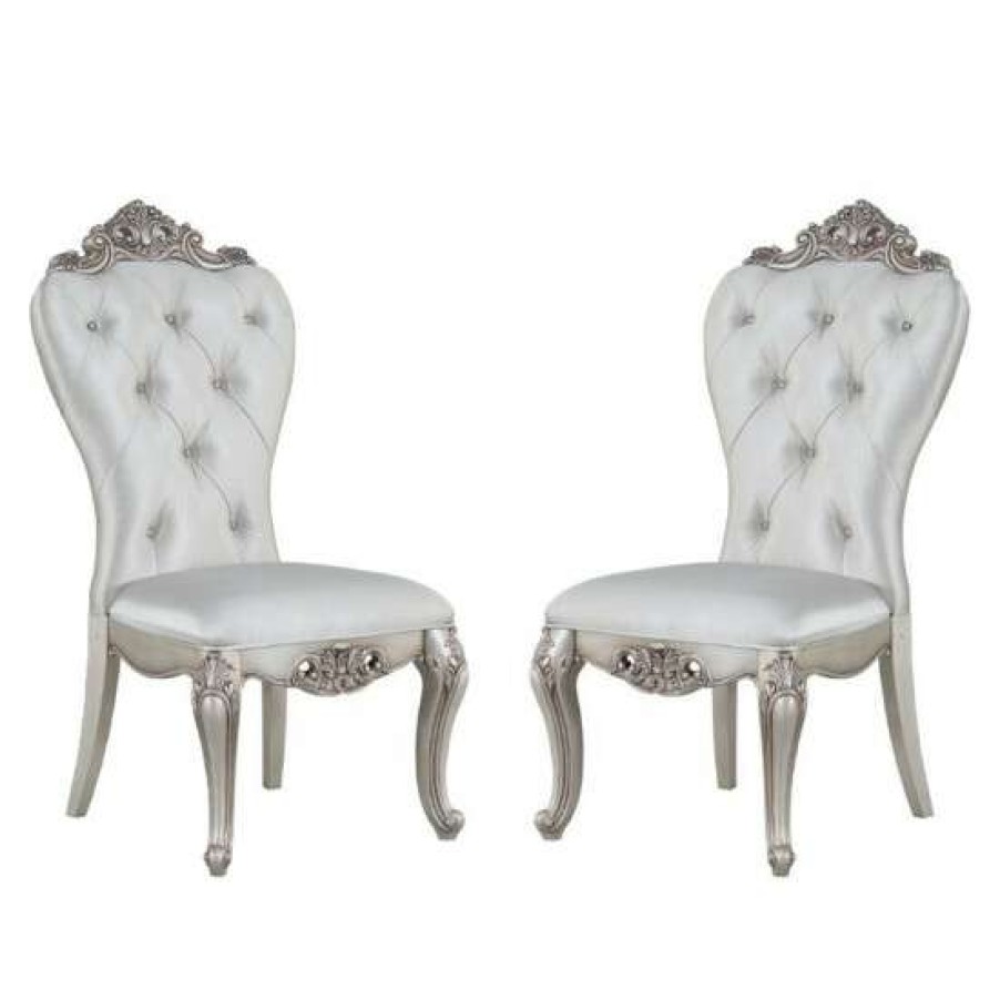 Furniture * | Best Pirce Simple Relax Set Of 2 Upholstered Side Chair In Cream And Antique White Finish