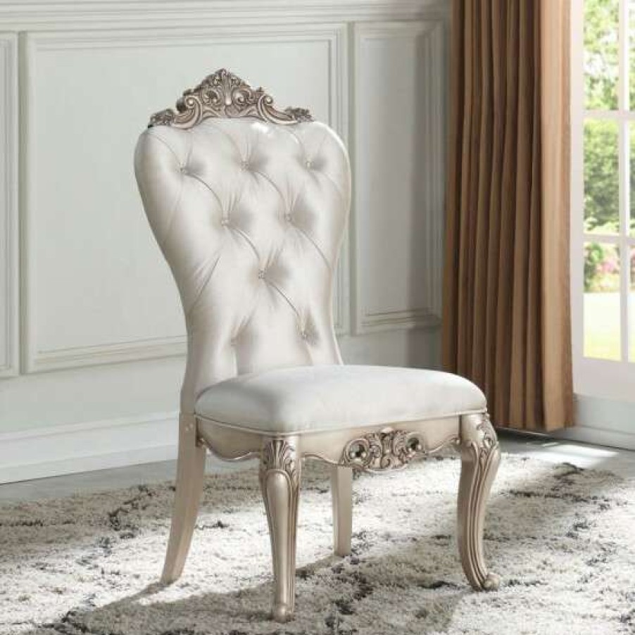 Furniture * | Best Pirce Simple Relax Set Of 2 Upholstered Side Chair In Cream And Antique White Finish