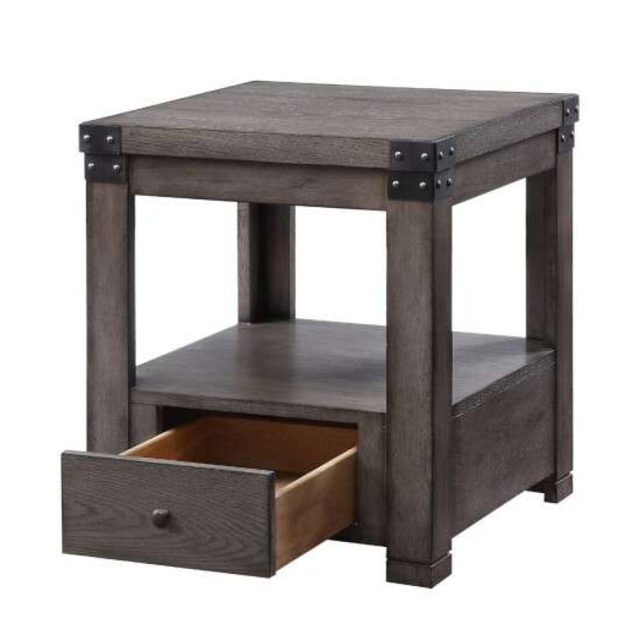 Furniture * | Wholesale Simple Relax One Drawer Wooden End Table In Ash Gray Finish