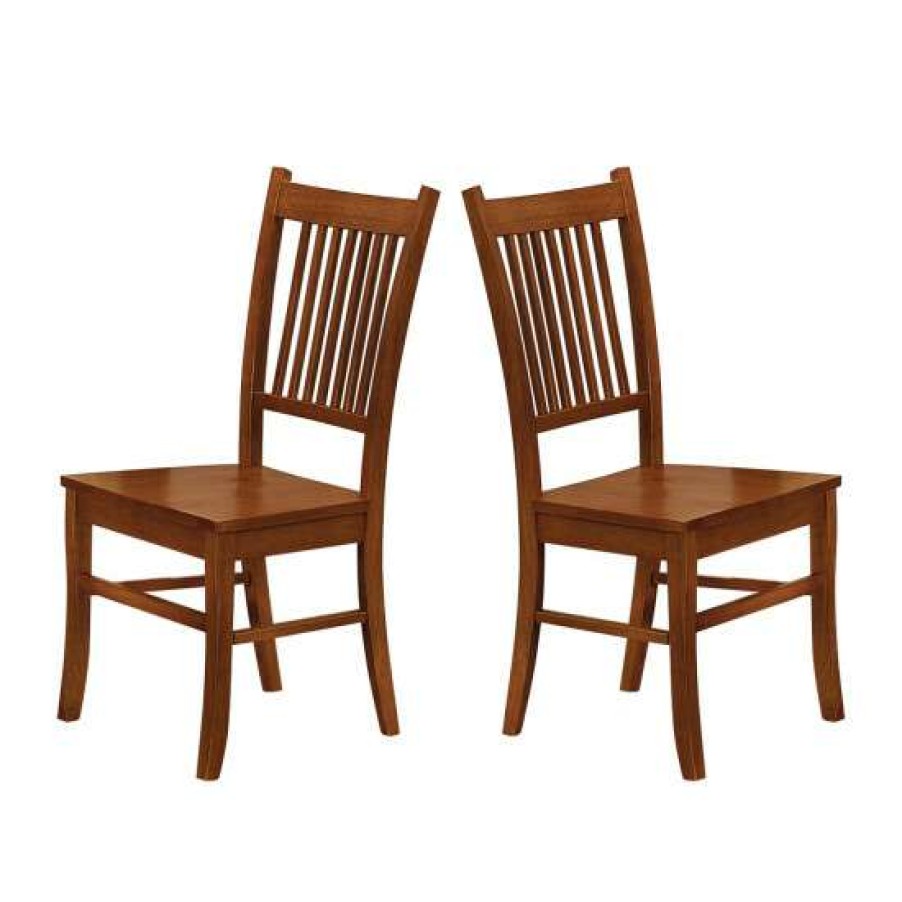 Furniture * | Cheapest Simple Relax Set Of 2 Slat Back Side Chairs In Sienna Brown