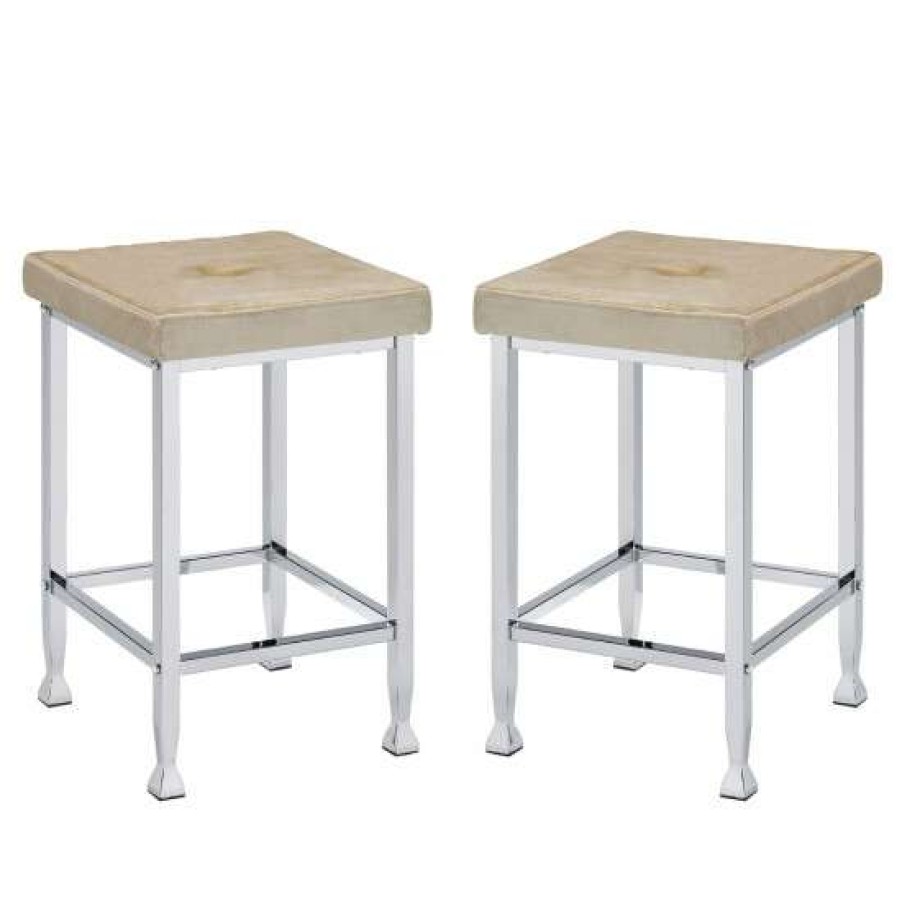 Furniture * | Promo Simple Relax Set Of 2 Pu Upholstered Counter Height Stool In Beige And Chrome