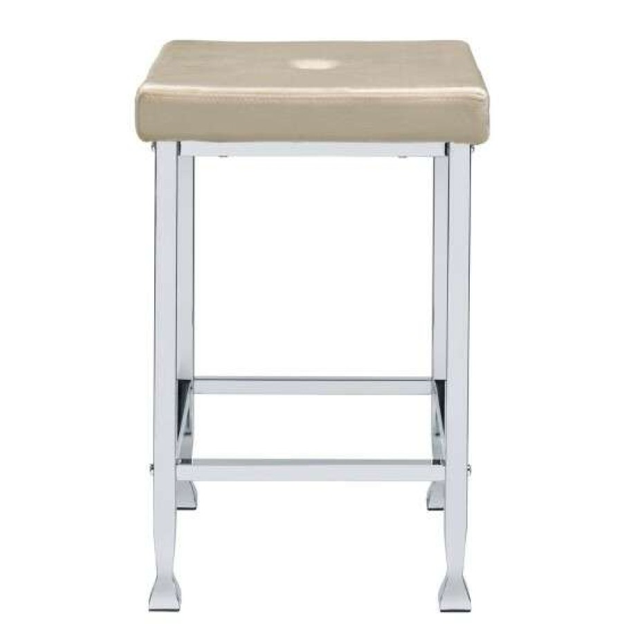 Furniture * | Promo Simple Relax Set Of 2 Pu Upholstered Counter Height Stool In Beige And Chrome