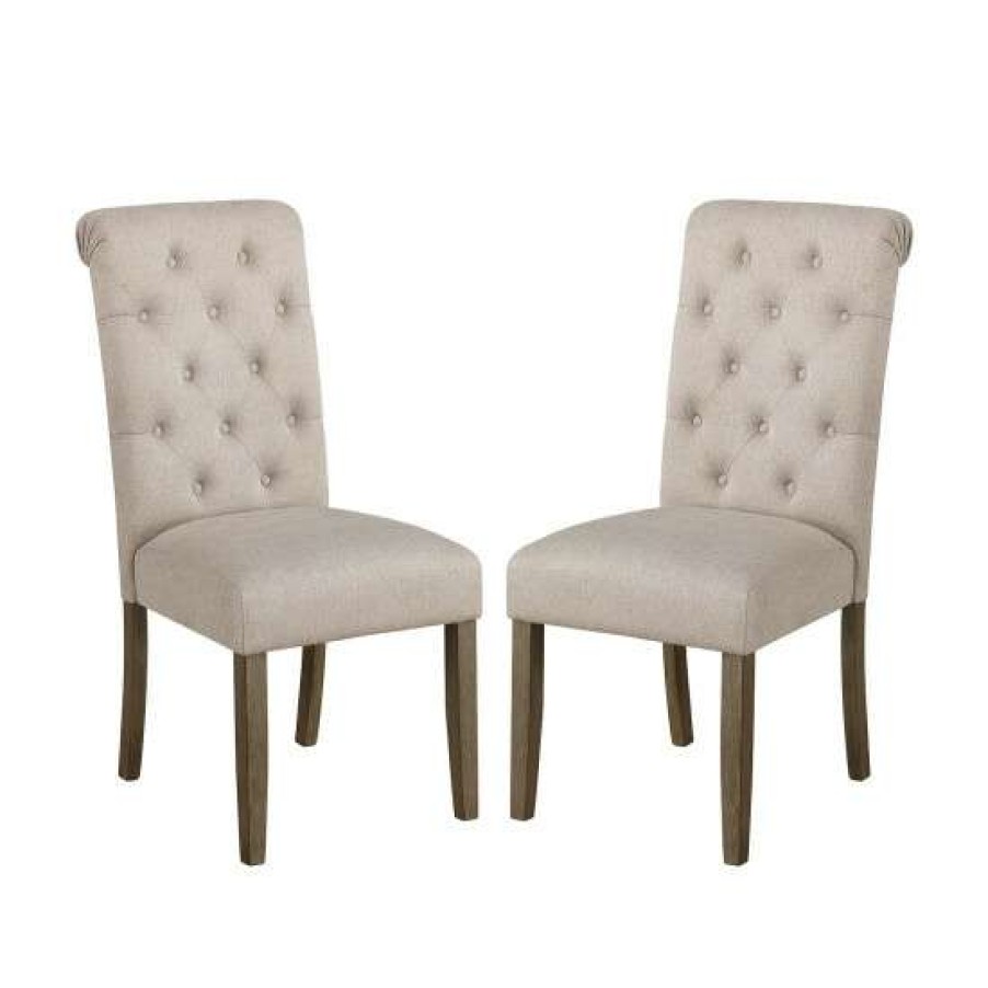 Furniture * | Brand New Simple Relax Set Of 2 Dining Chair In Beige And Rustic Brown