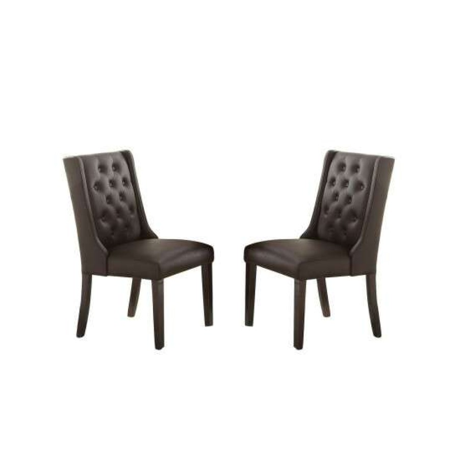 Furniture * | Promo Simple Relax Faux Leather Dining Chairs With Button Tufted Back, Set Of 2 Espresso